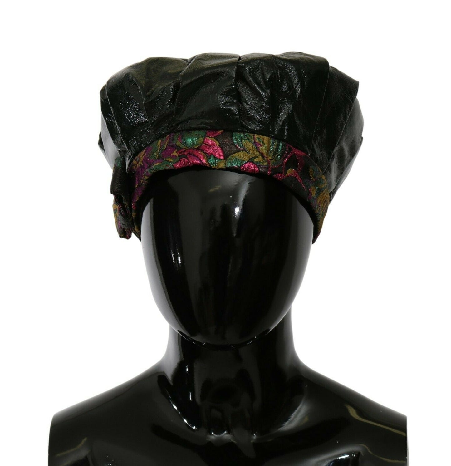 Elegant Black Beret Cap with Floral Lining