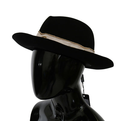 Elegant Black Lapin Wide Brim Panama Hat