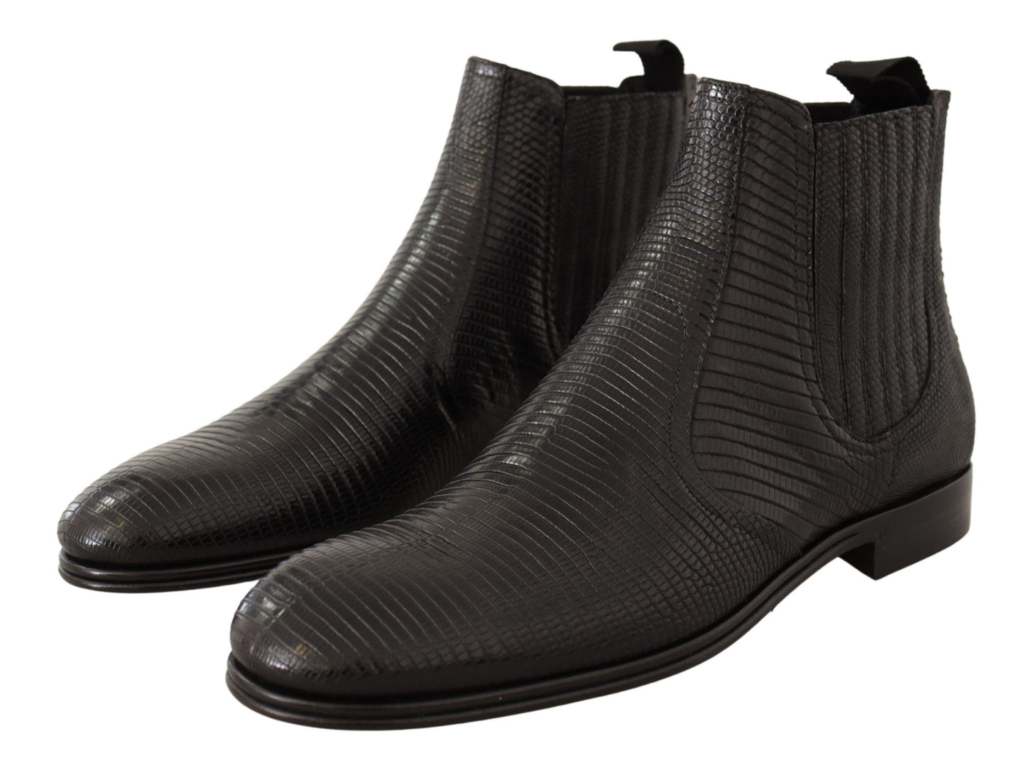 Elegantes botas Derby de piel de lagarto de cuero negro