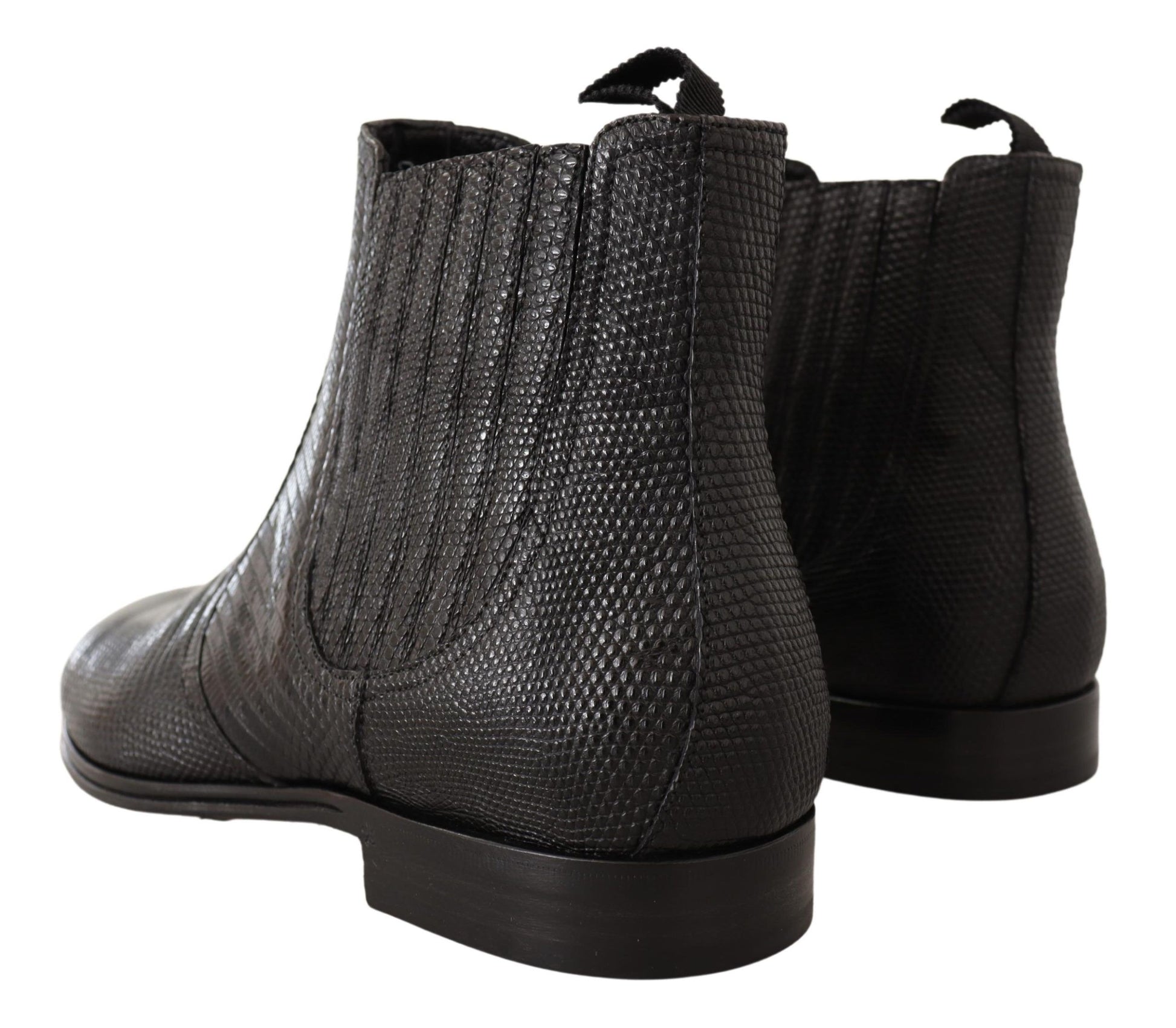 Elegantes botas Derby de piel de lagarto de cuero negro