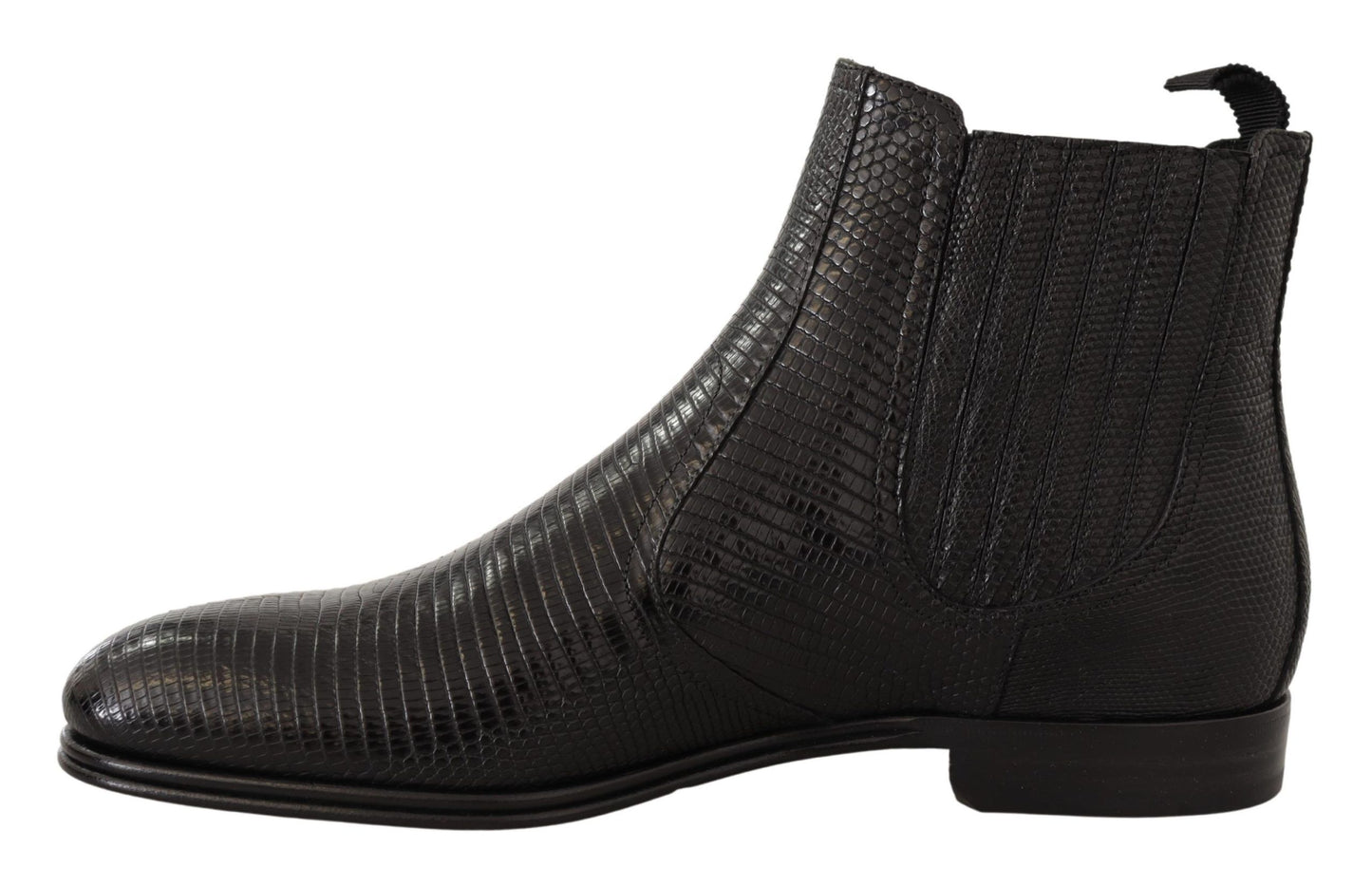 Elegantes botas Derby de piel de lagarto de cuero negro