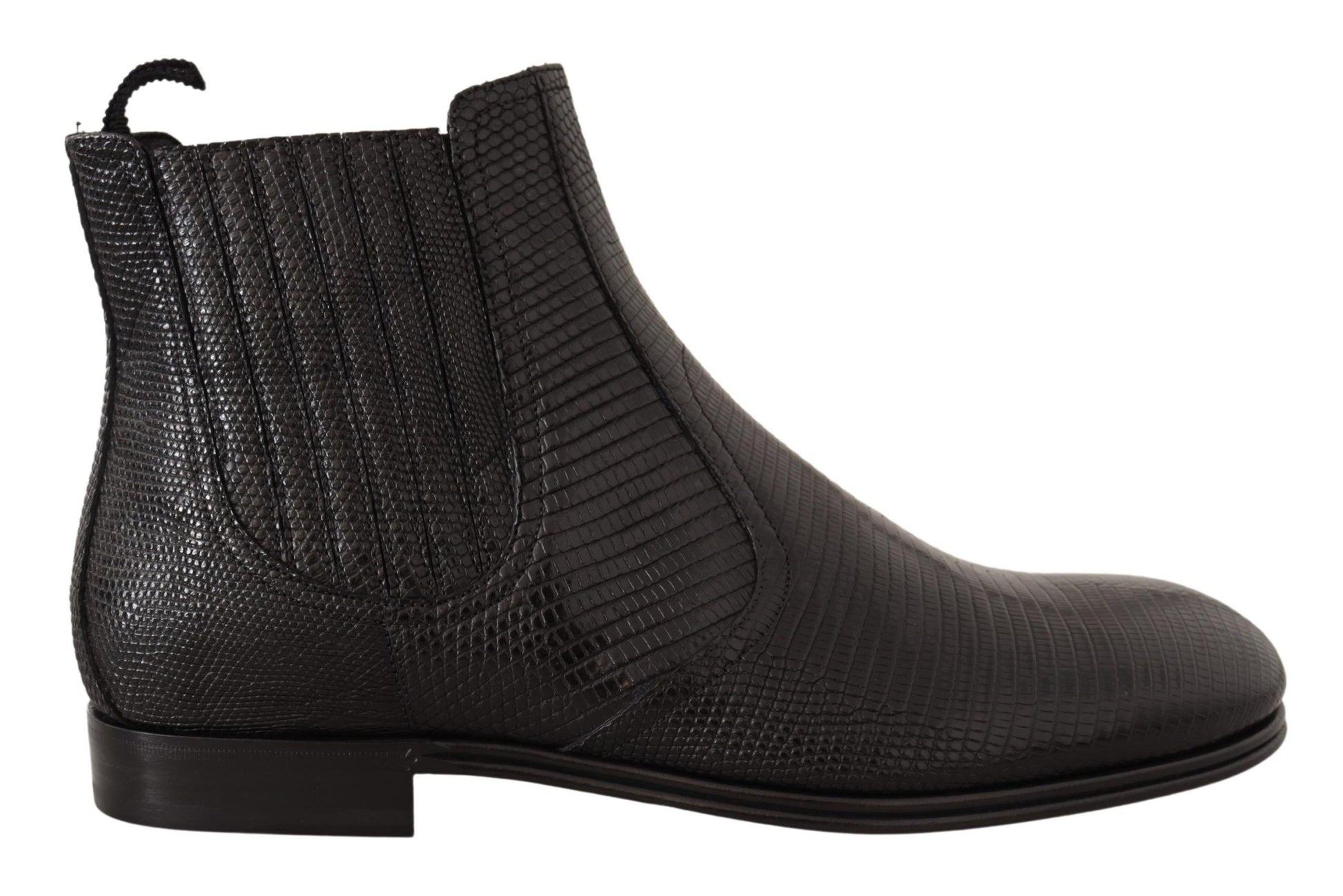 Elegantes botas Derby de piel de lagarto de cuero negro