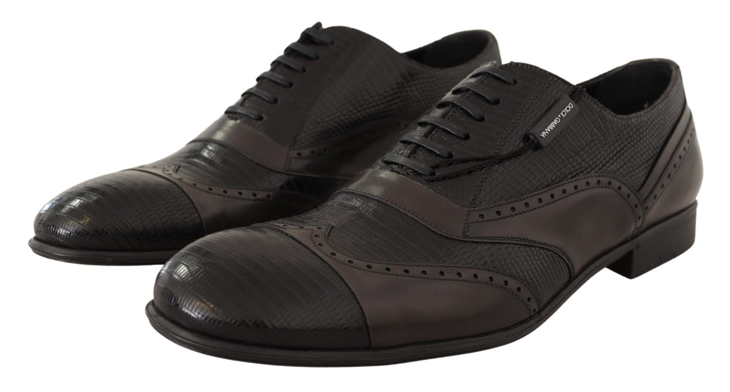 Elegantes zapatos Oxford de piel de lagarto marrón