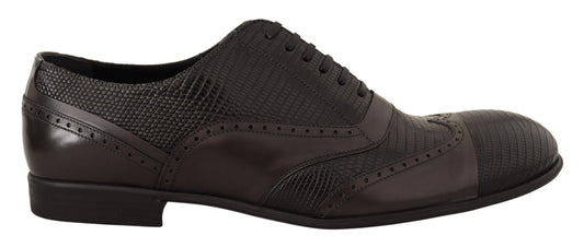 Elegantes zapatos Oxford de piel de lagarto marrón