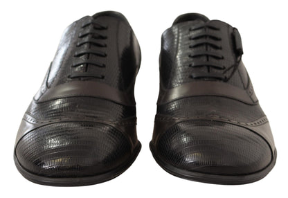 Elegantes zapatos Oxford de piel de lagarto marrón