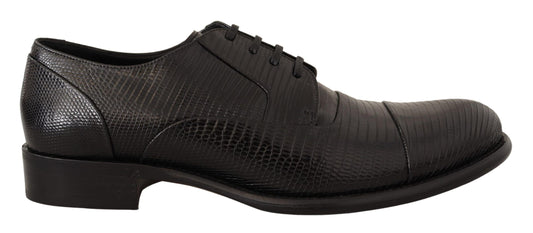 Elegantes zapatos Derby de piel de lagarto negros