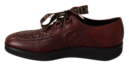 Elegant Bordeaux Derby Leather Shoes