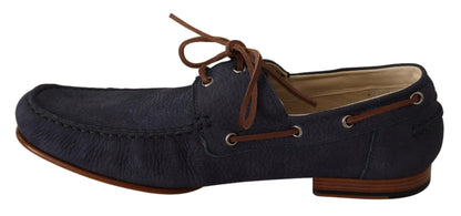 Elegant Blue & Brown Leather Boat Shoes