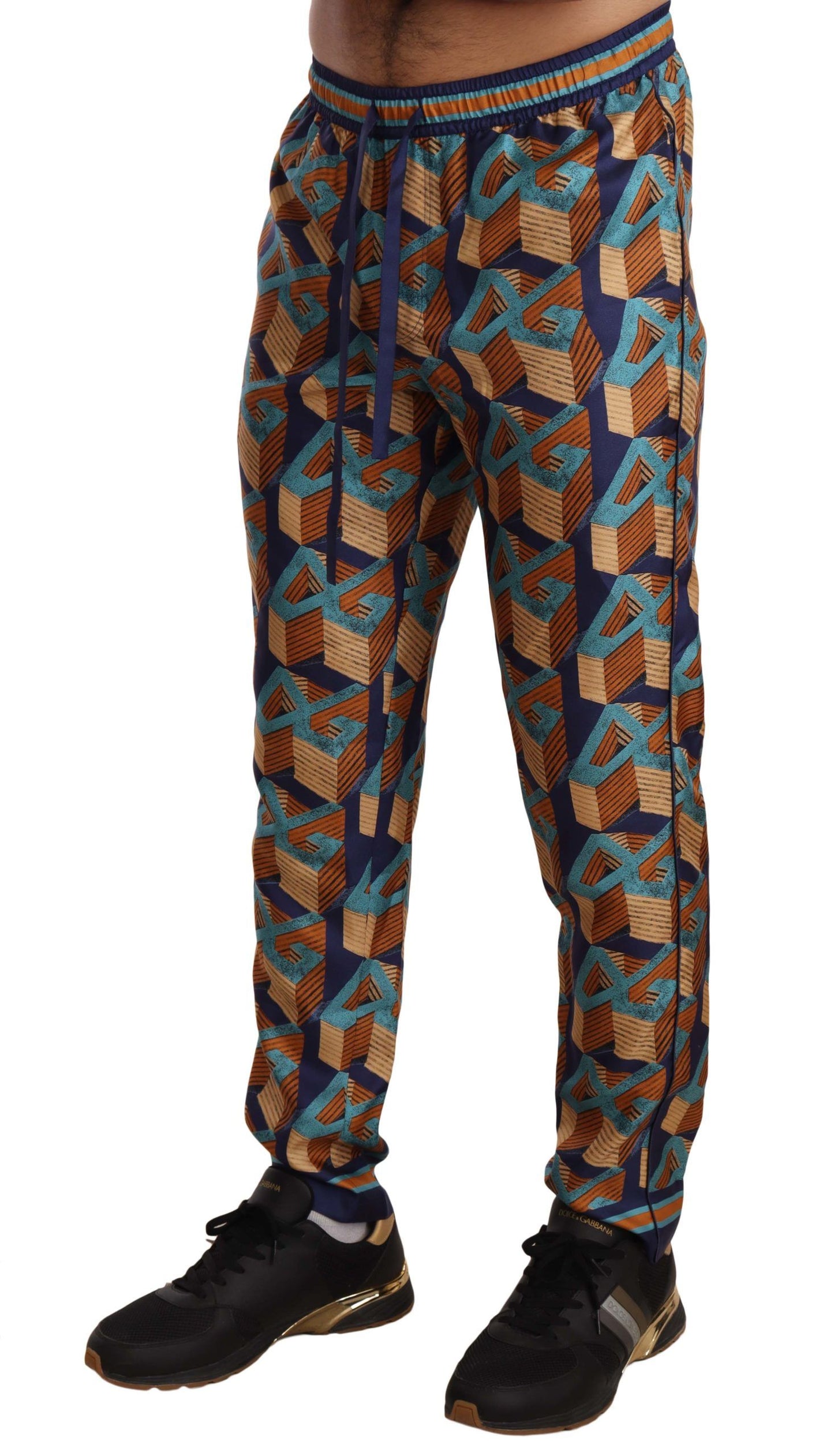 Elegantes pantalones jogger de seda con estampado vibrante