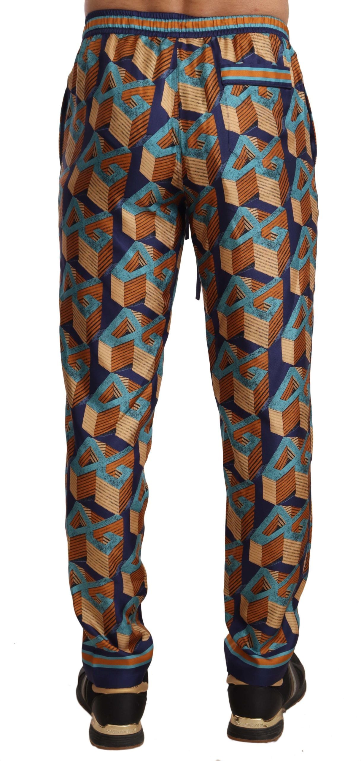 Elegantes pantalones jogger de seda con estampado vibrante