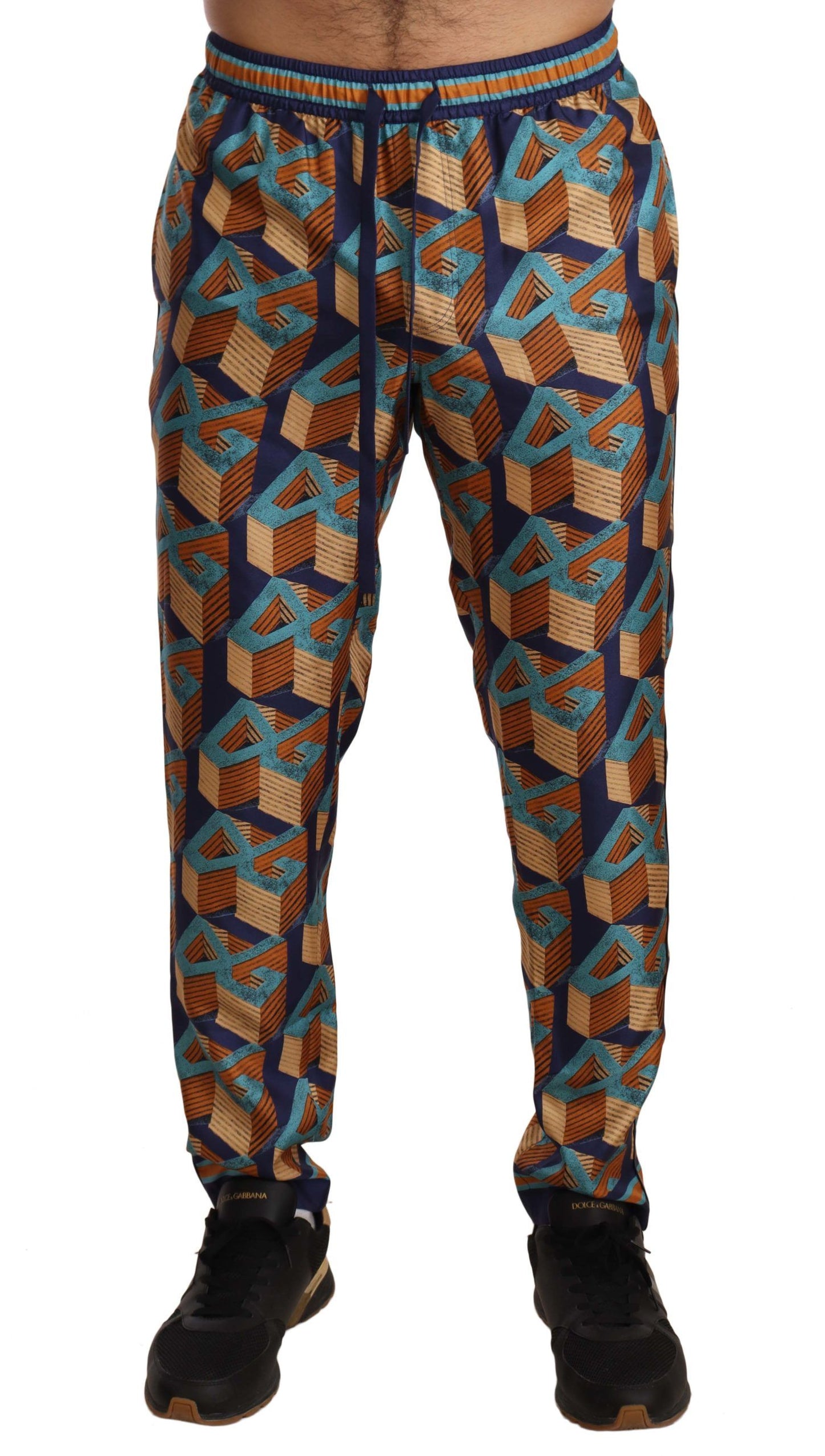 Elegantes pantalones jogger de seda con estampado vibrante