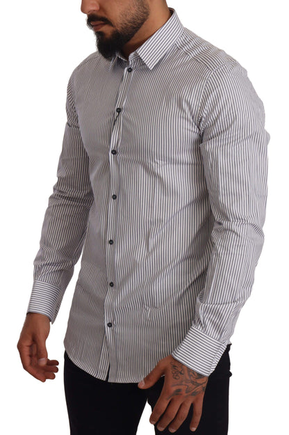 Camisa elegante de algodón a rayas de corte slim