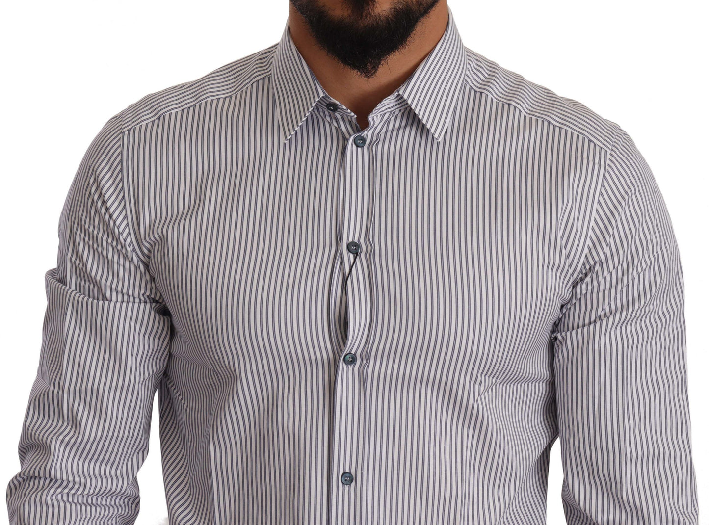 Camisa elegante de algodón a rayas de corte slim