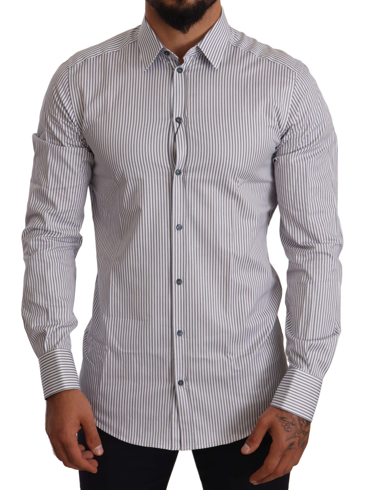 Camisa elegante de algodón a rayas de corte slim