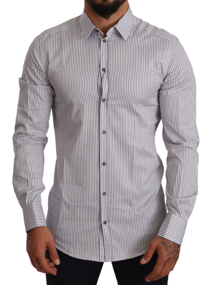 Camisa elegante de algodón a rayas de corte slim