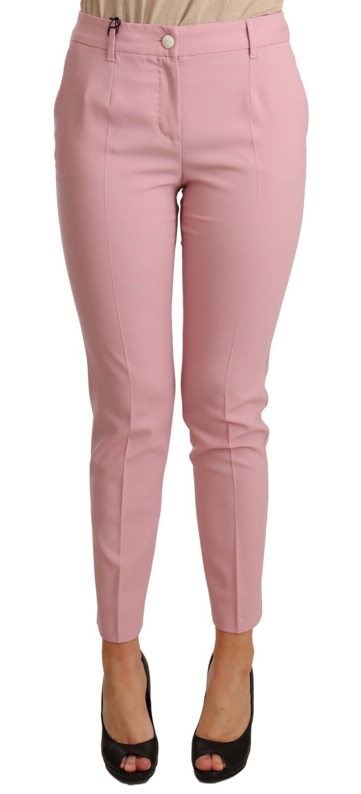 Elegante roze cropped broek van scheerwol