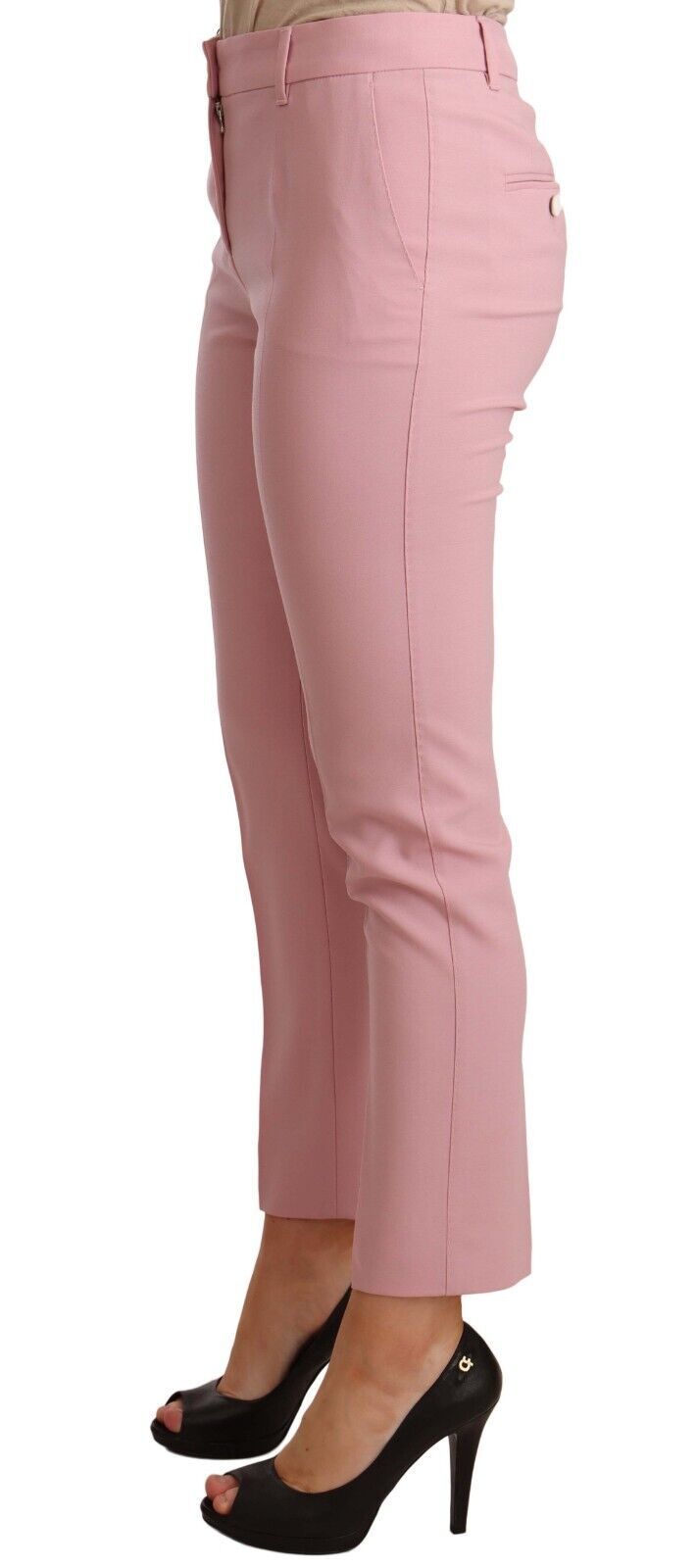 Pantalón cropped elegante de lana virgen rosa