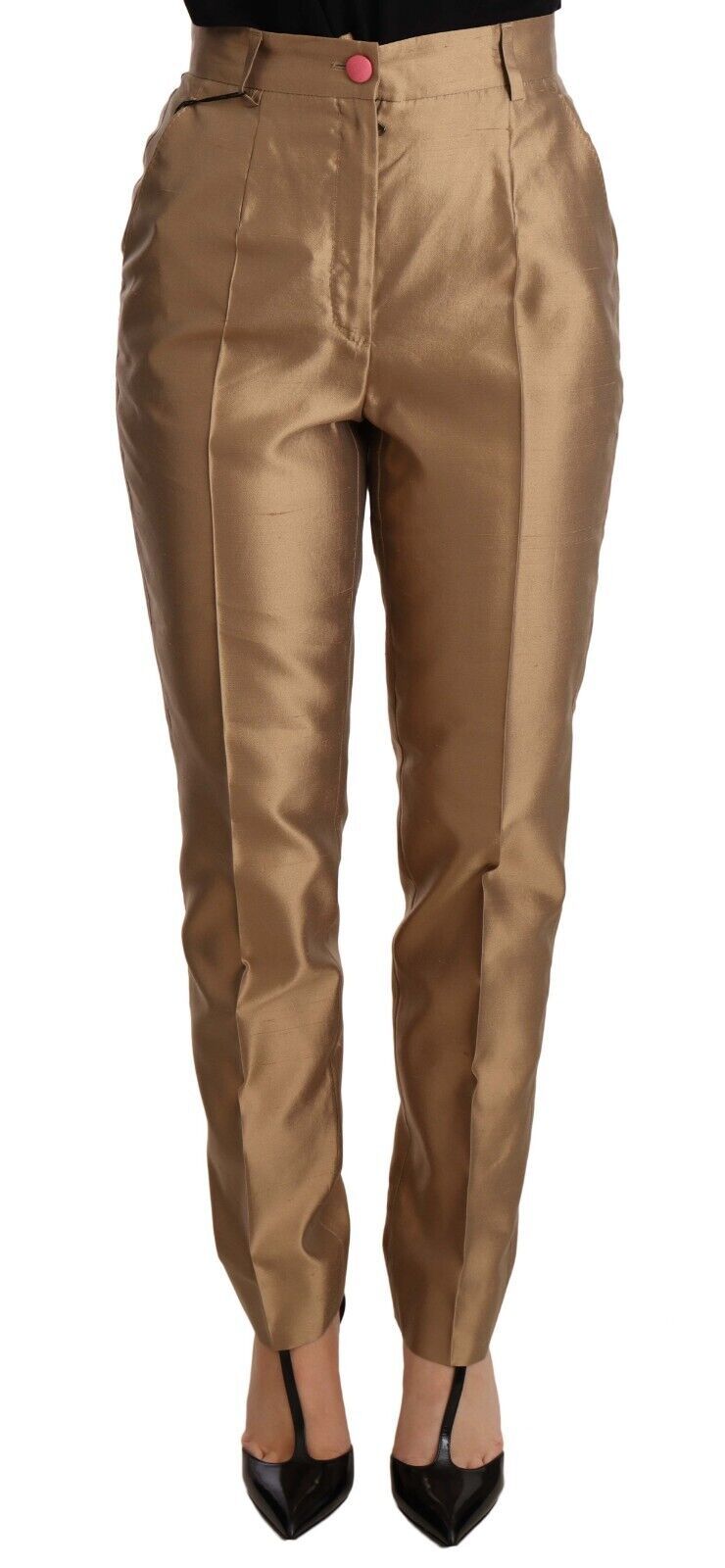 Pantalón elegante de seda cónico en dorado