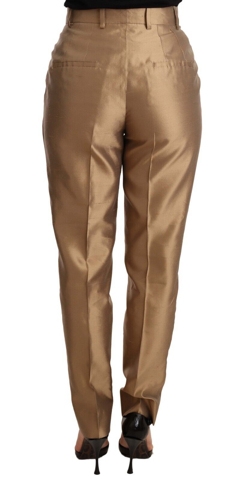 Pantalón elegante de seda cónico en dorado