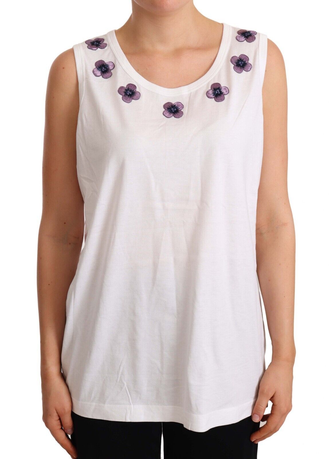 Tanktop met logo en bloemenversiering in wit