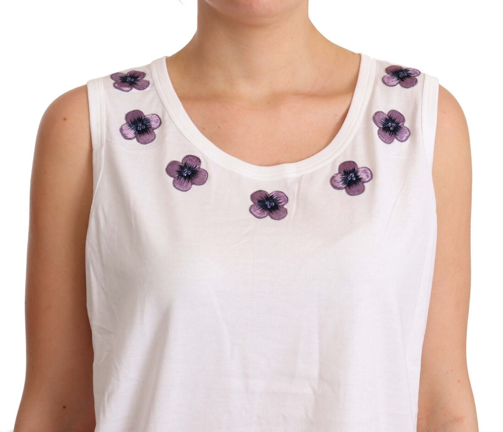 Floral Trim Logo Tank Top in White