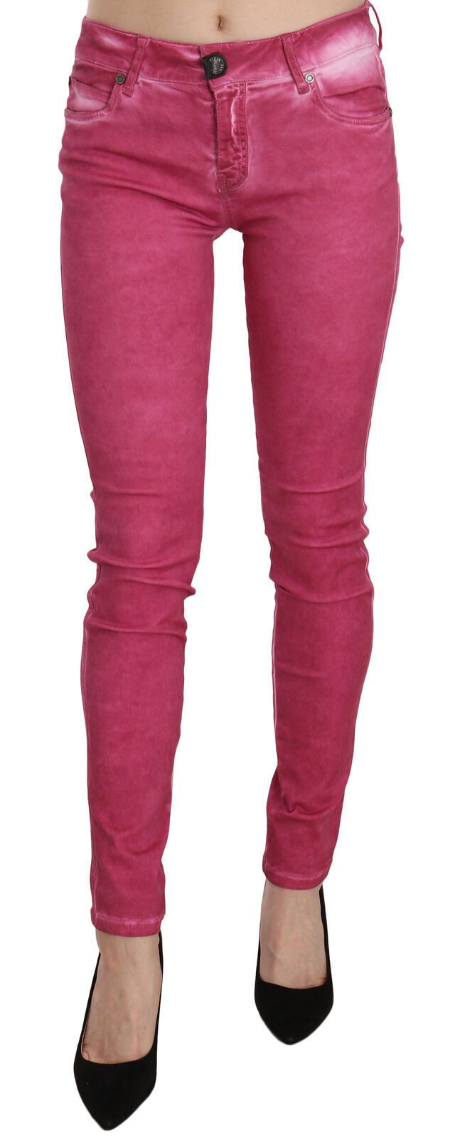 Pantalones pitillo de cintura media rosa chic