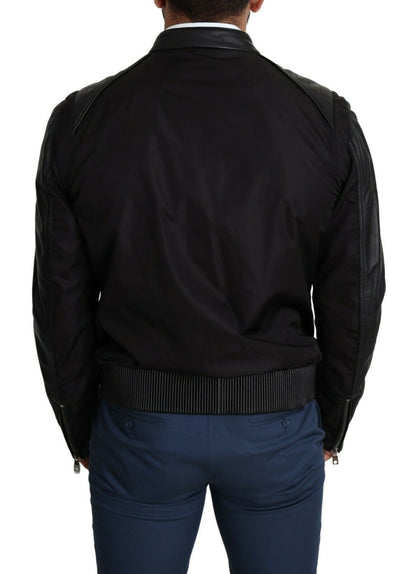 Elegante zwarte bomber met lederen accenten