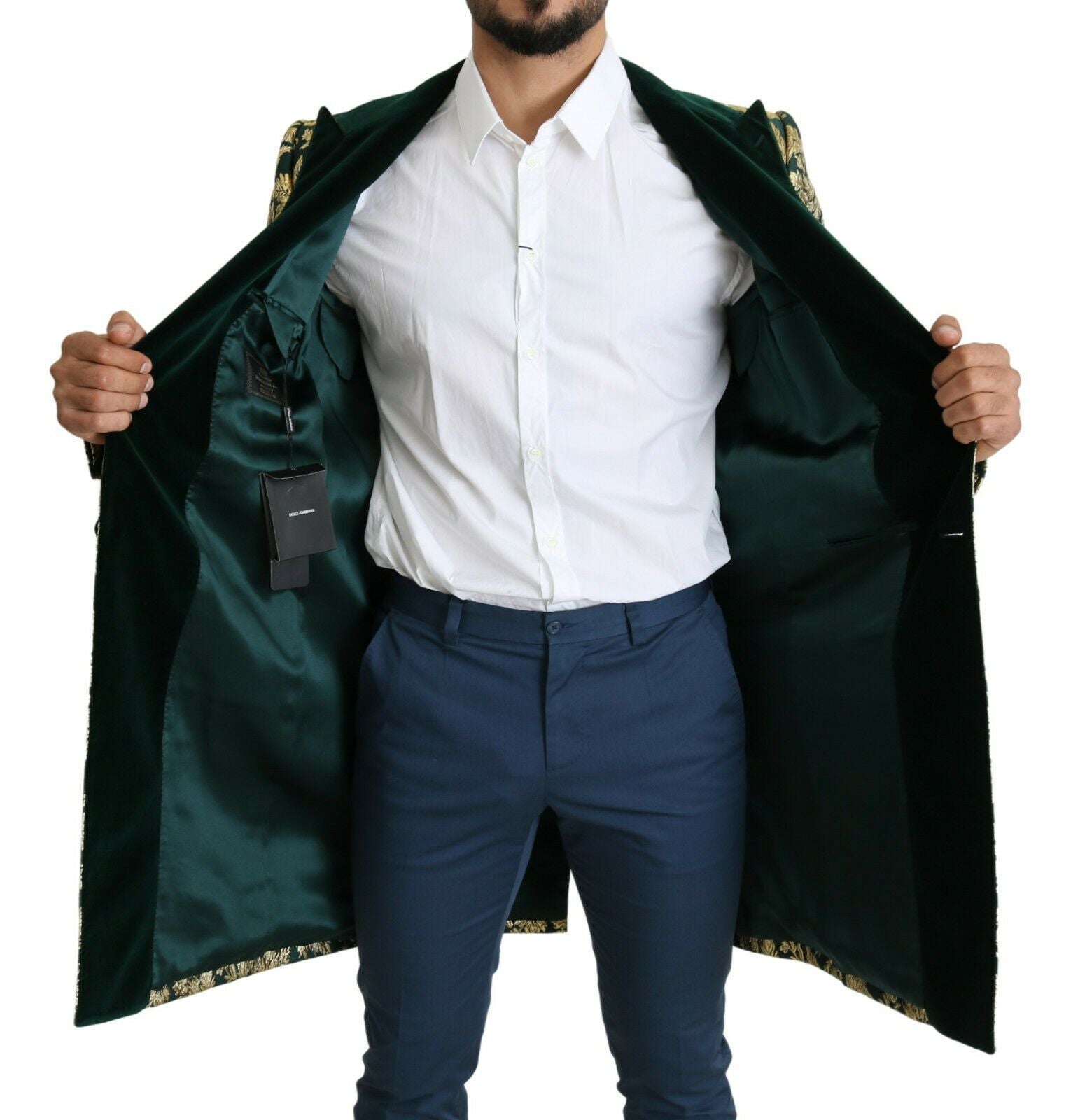 Elegante chaqueta Sicilia de jacquard verde dorado