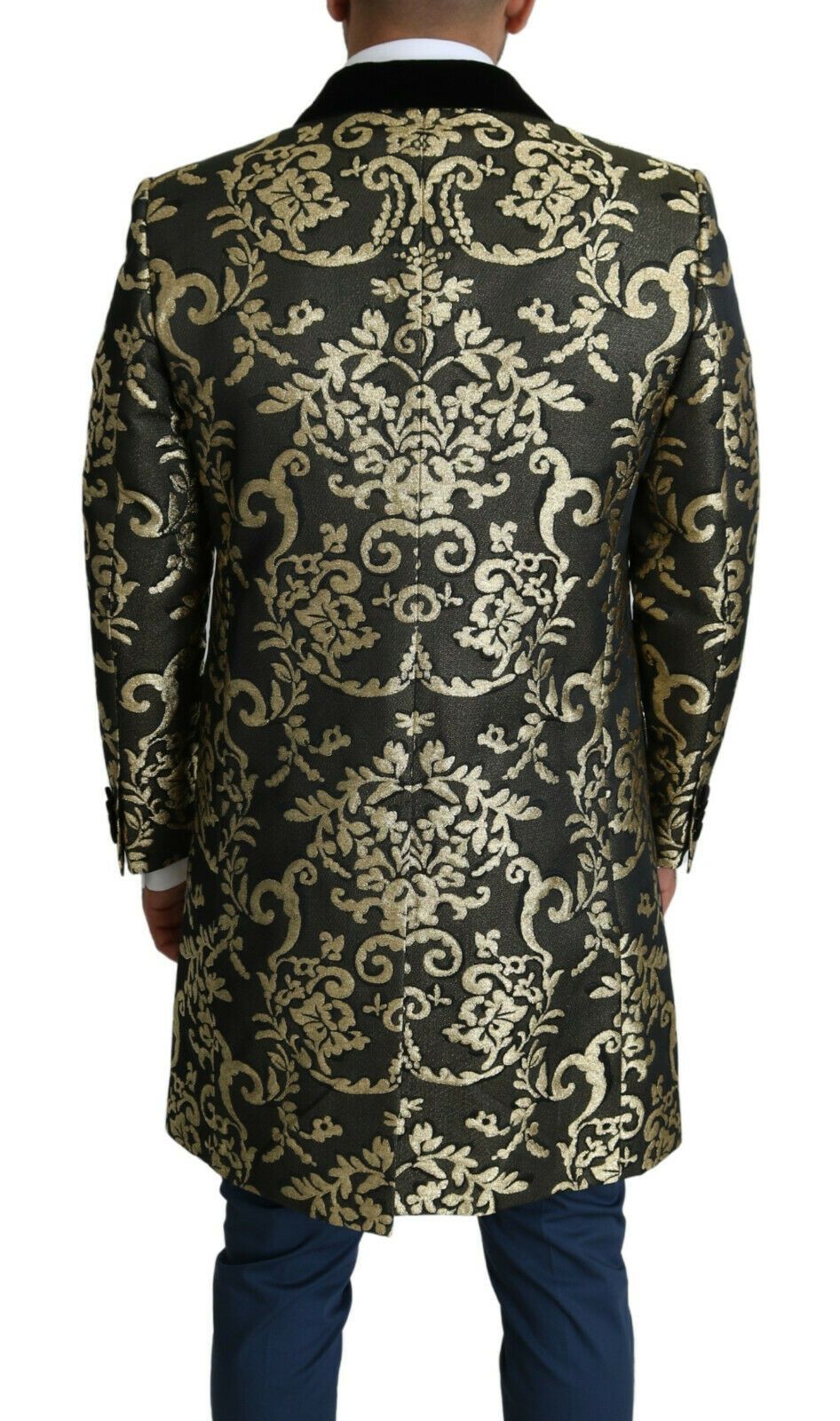 Zwart goud jacquard lange jas SICILIA jas