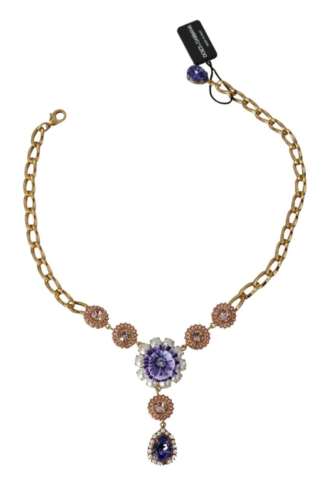 Elegant Gold Crystal Floral Charm Necklace