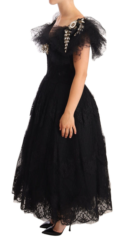 Crystal Embellished Black Ball Gown Dress