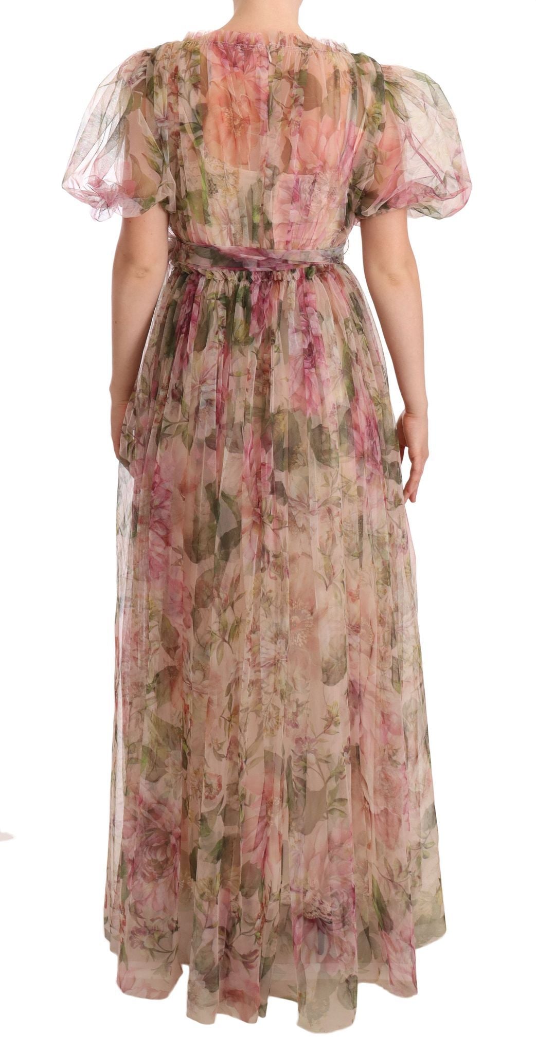 Nylon maxi-jurk met bloemenprint