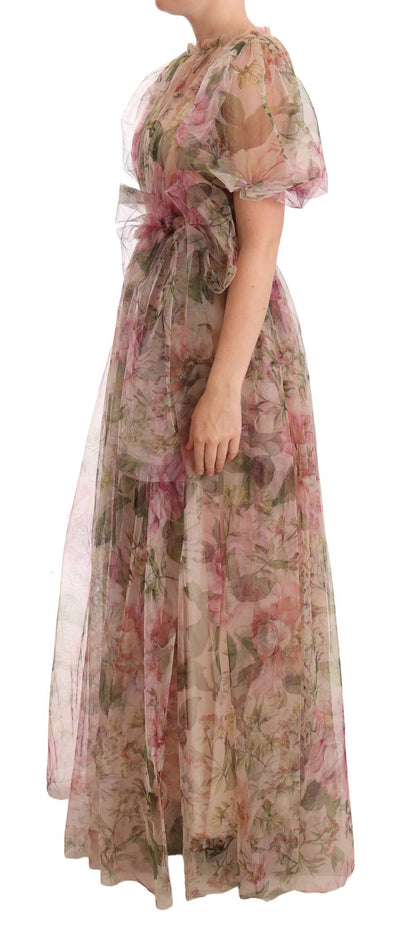 Nylon maxi-jurk met bloemenprint