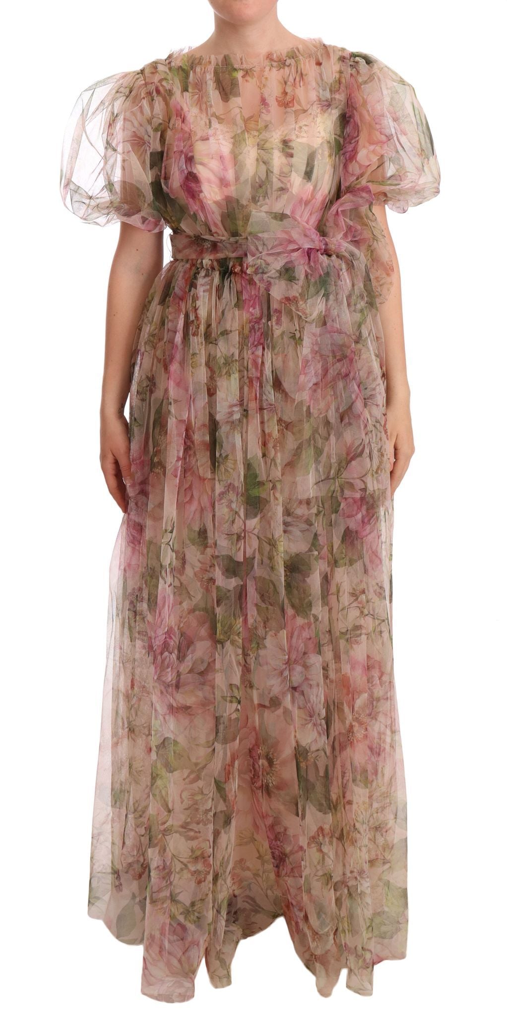 Nylon maxi-jurk met bloemenprint