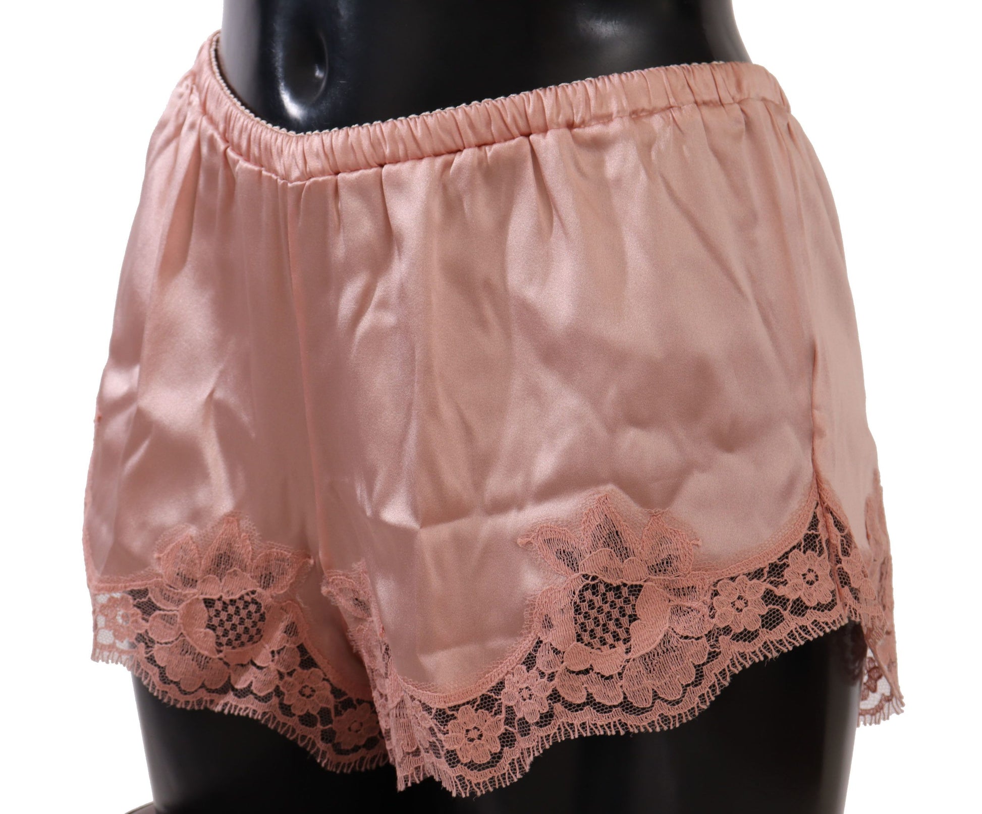 Elegante poederroze zijden kanten lingerieshort