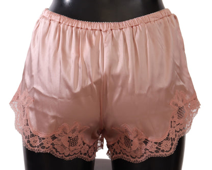 Elegante poederroze zijden kanten lingerieshort