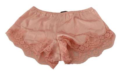 Elegante poederroze zijden kanten lingerieshort