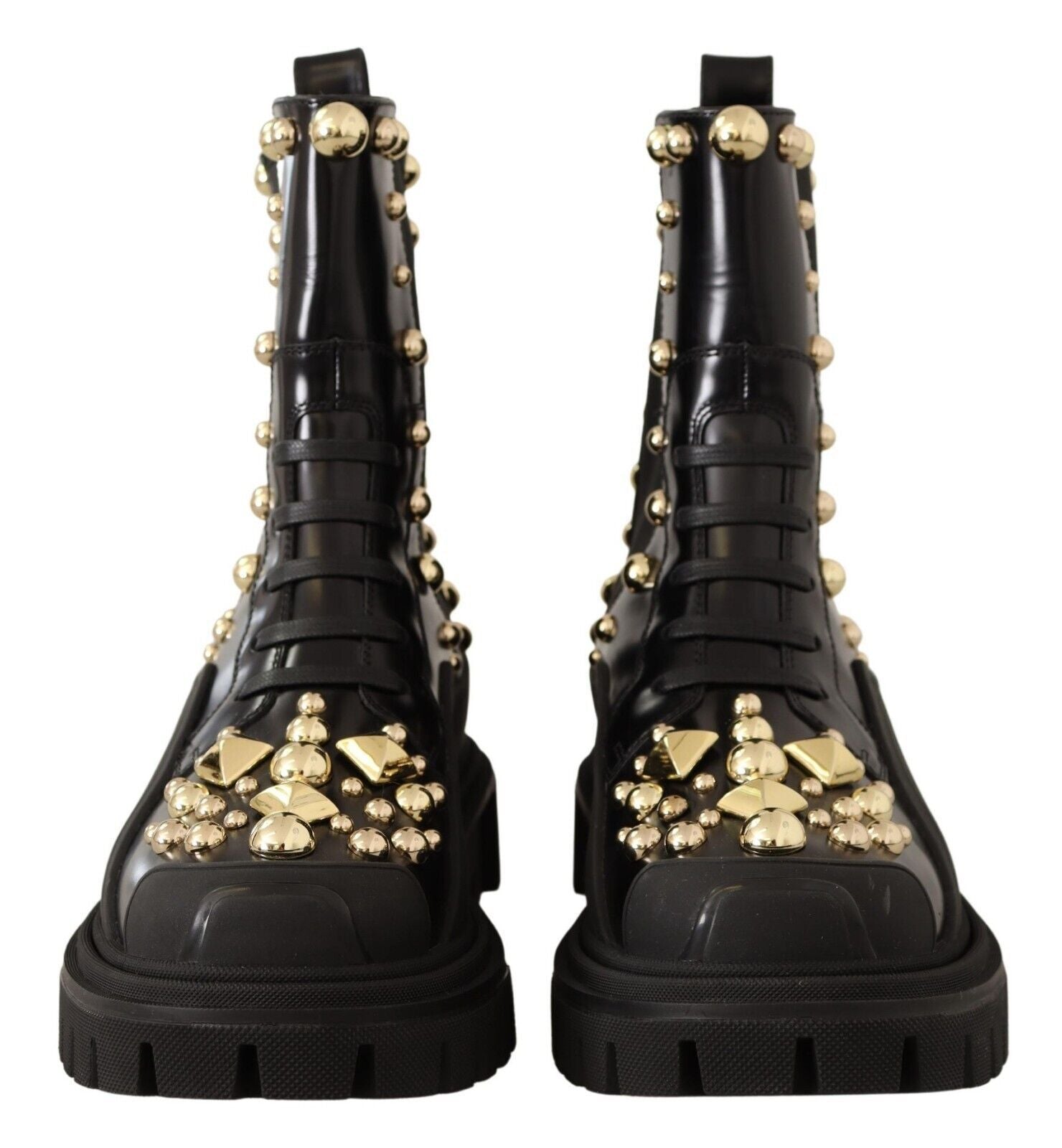 Studded Leather Combat Boots with Embroidery