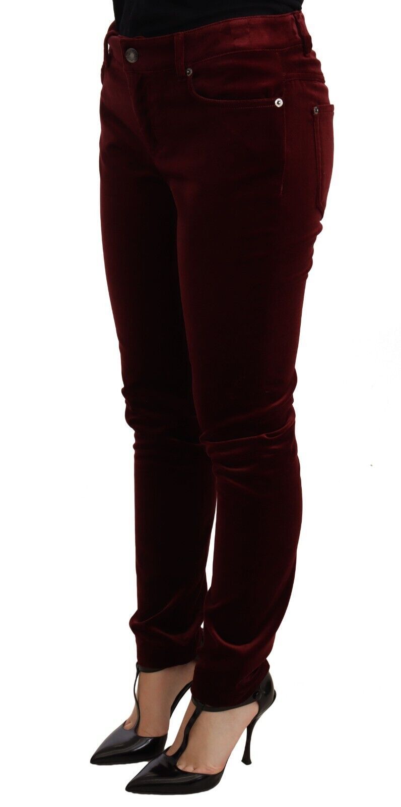 Elegant Red Velvet Skinny Pants