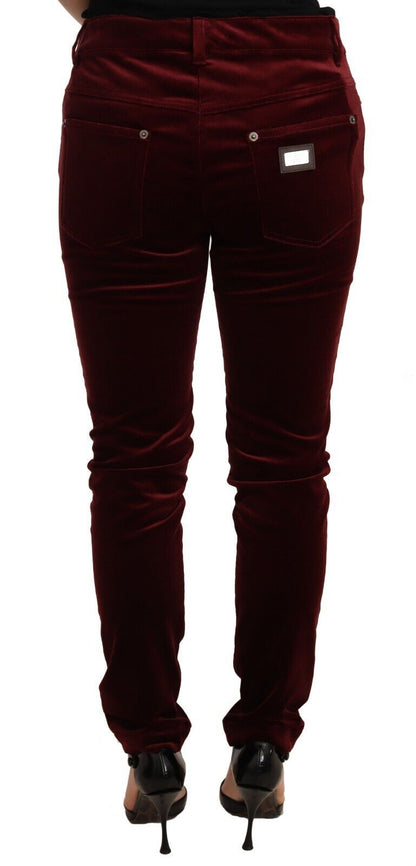 Elegante rode fluwelen skinny broek