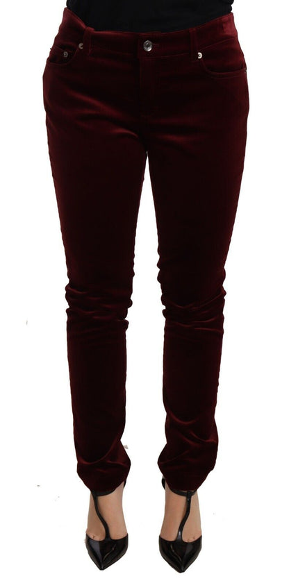 Elegante rode fluwelen skinny broek