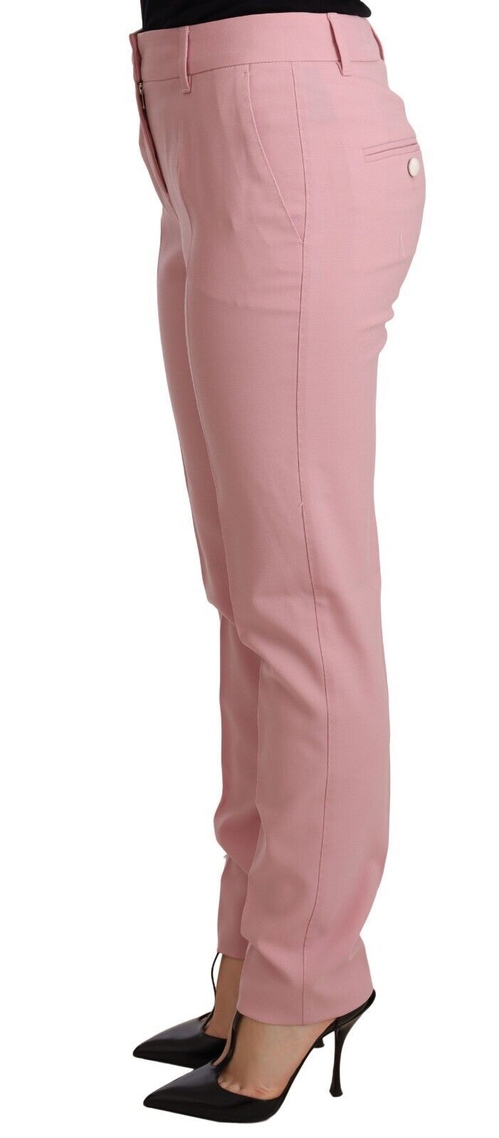 Elegante roze taps toelopende wollen broek