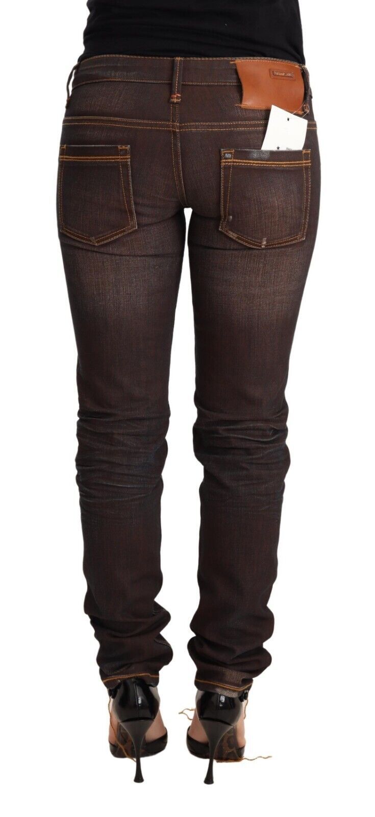 Chic Low Waist Skinny Brown Jeans