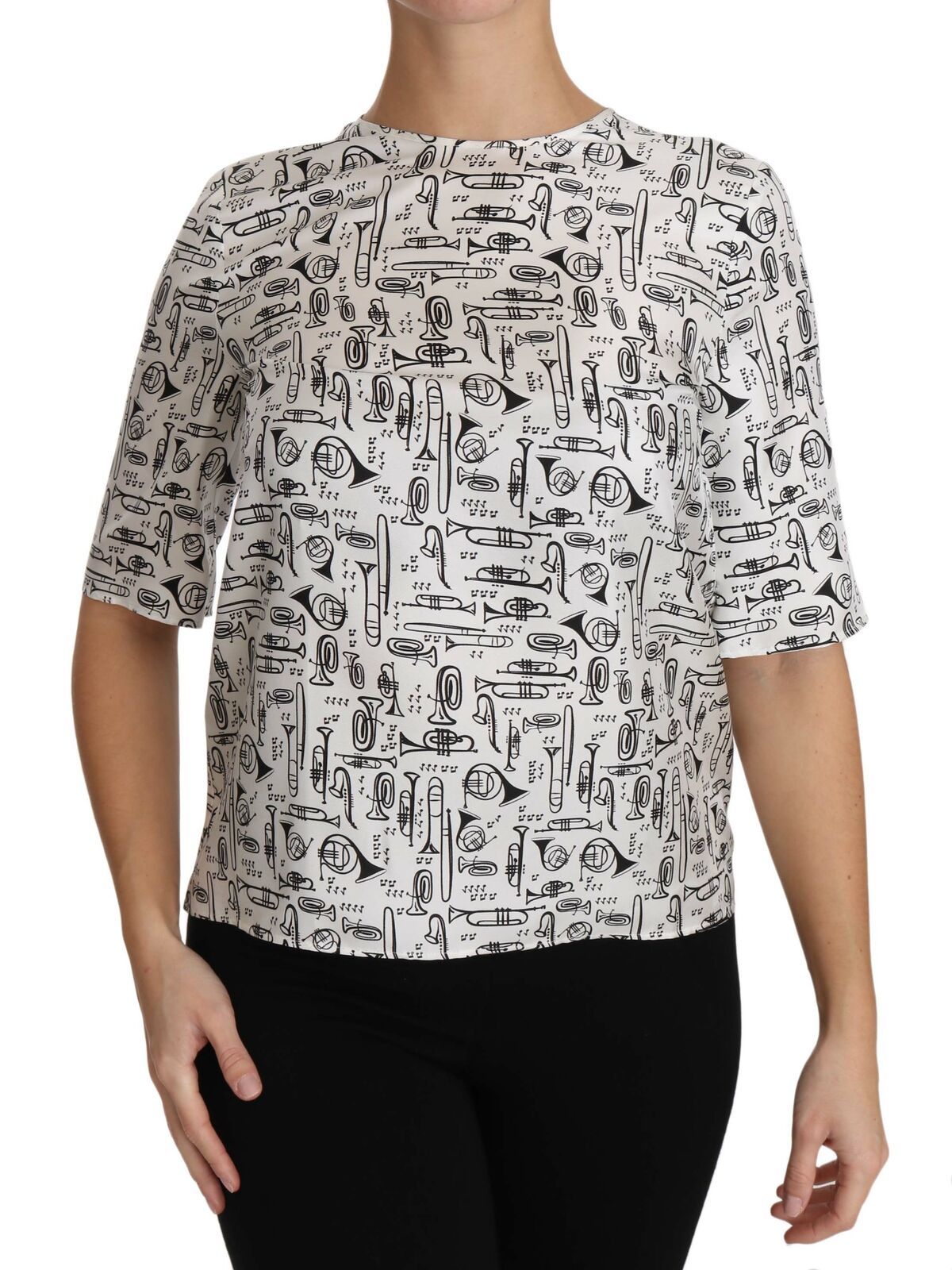 Blusa de seda con estampado de trompeta elegante