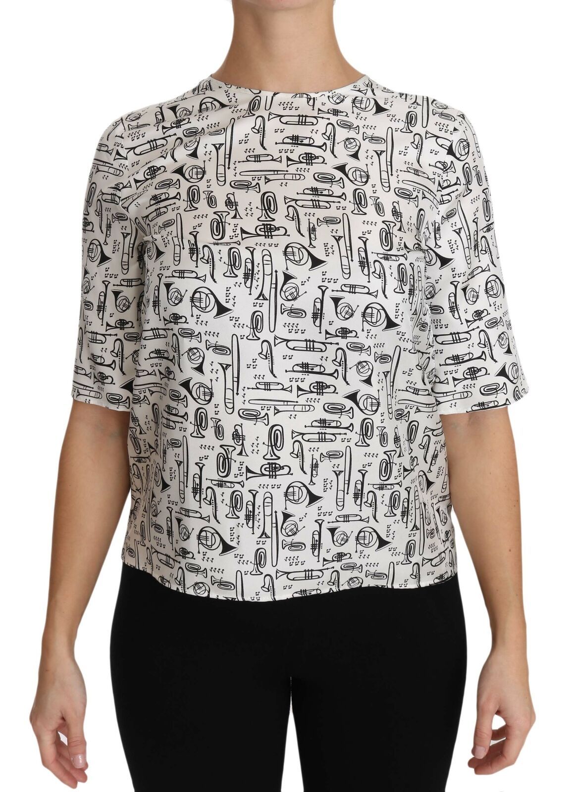 Blusa de seda con estampado de trompeta elegante