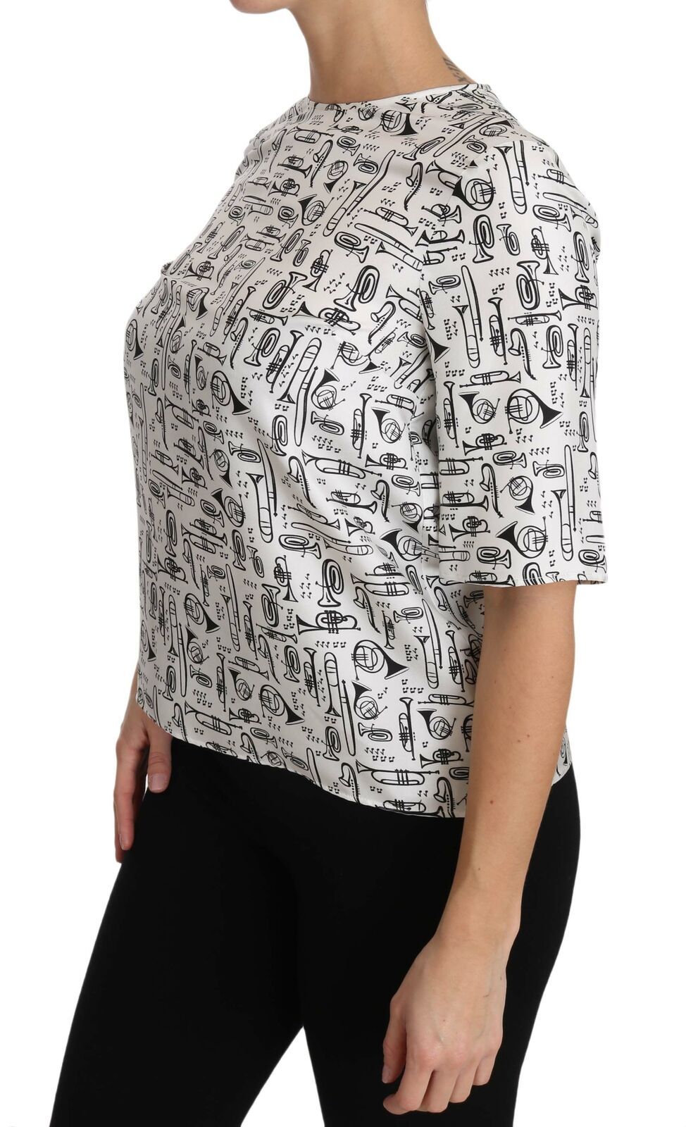 Blusa de seda con estampado de trompeta elegante