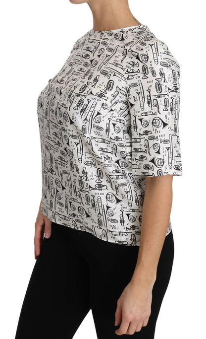 Blusa de seda con estampado de trompeta elegante