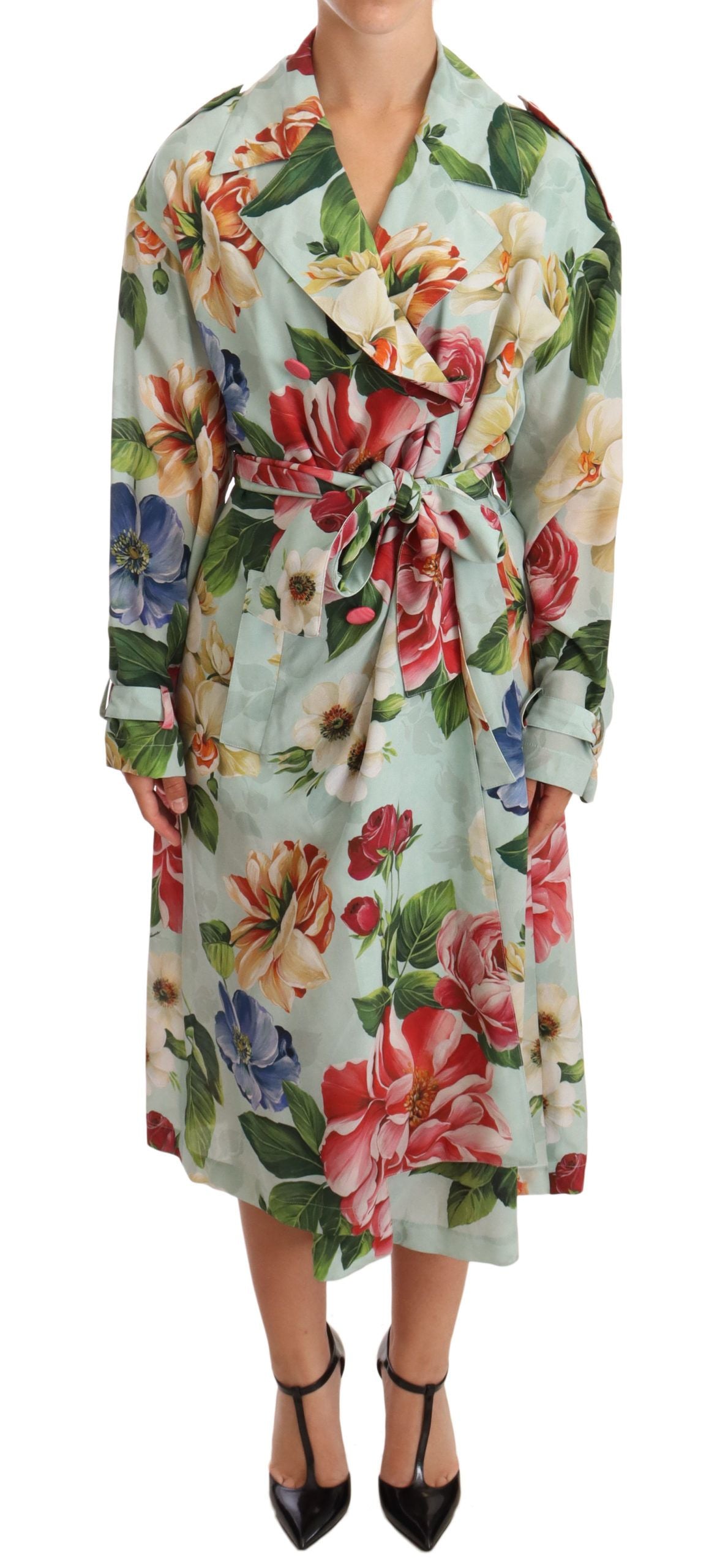 Elegante bloemenzijden trenchcoat