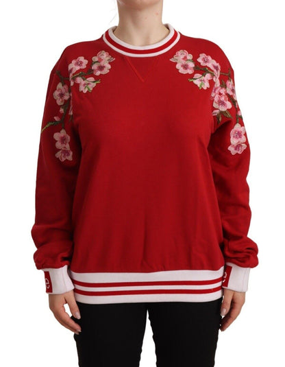 Elegant Red Crewneck Pullover with Floral Motif