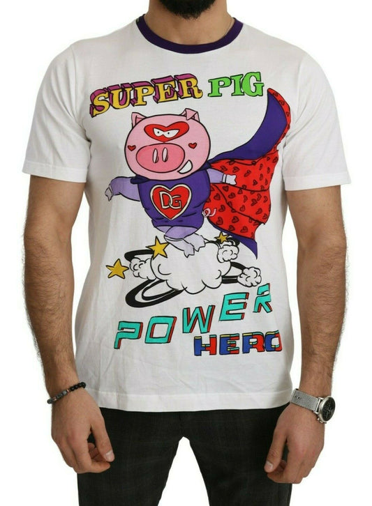 Wit katoenen Super Power Pig T-shirt